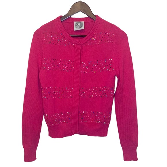 Happy Sheep Pink Magenta Knit Cardigan with colorful beading detail size small - Picture 2 of 7